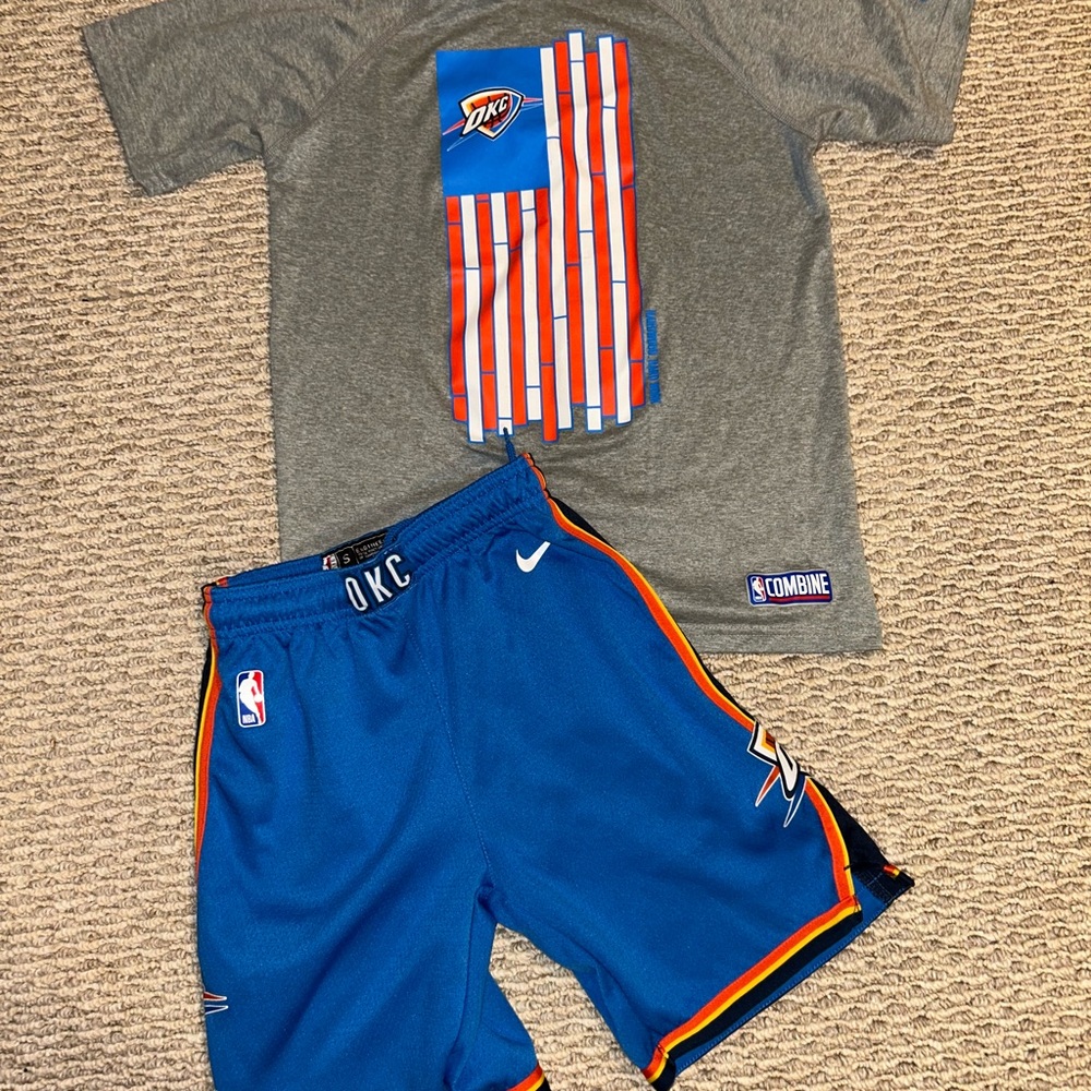 Nike Kids Gray Tee with Blue OKC Graphic
